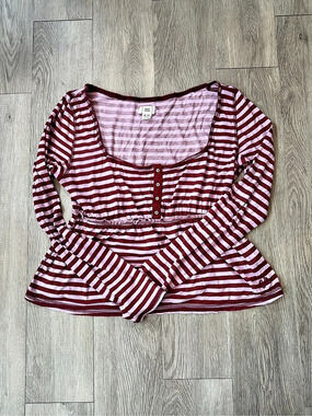 BDG Long Sleeve Striped Top in Red & Pink